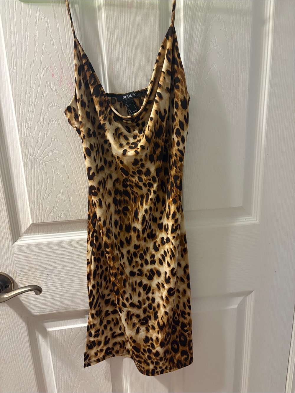 Publik Leopard-Print Satin Mini Dress in Brown/Black